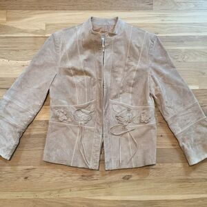 Nine West Cropped Long Sleeve 100% Tan Suede Leather Jacket Women’s S